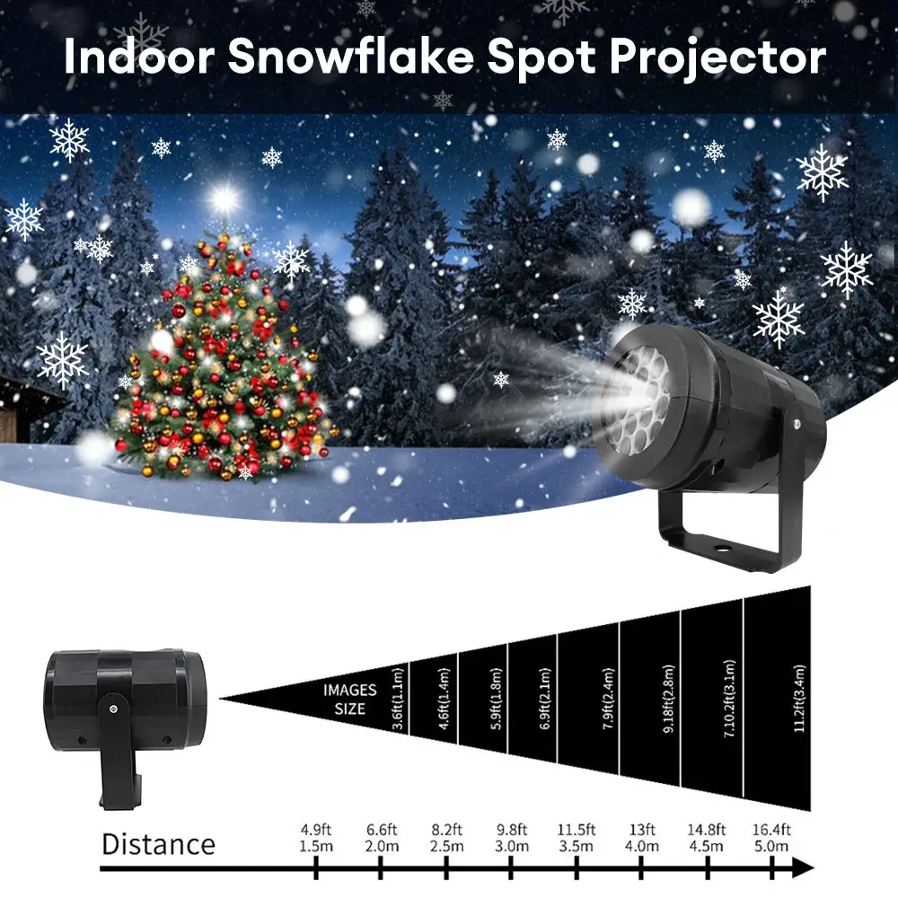 D2 New Year LED Christmas Dynamic White Snowflake Projector Outdoor Rotating Stage Projection Lights Bedroom Ceiling Decoration