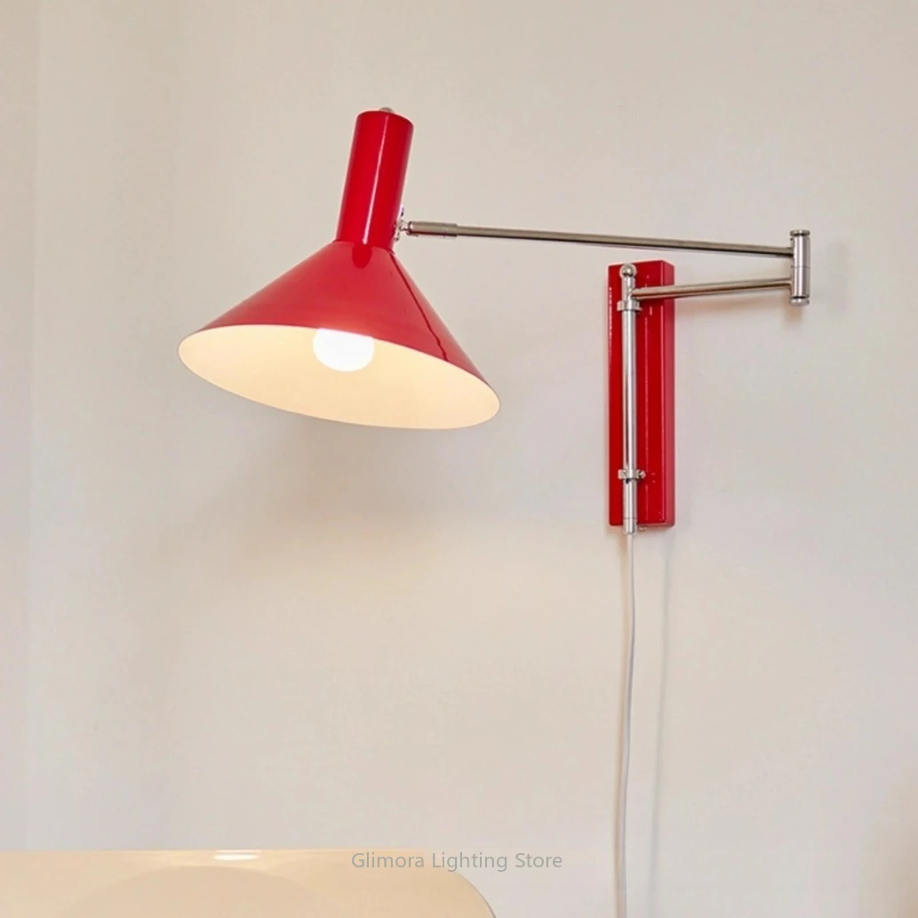 Nordic Foldable Swing Arm Wall Lamp, Mid-Century, Metal & Plastic, Bedroom Bedside Bar,  Home Room Adjustable Decor Wall Light