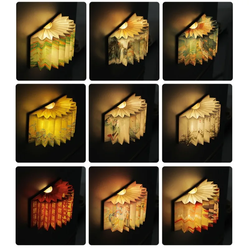 Creative Chinese Style Foldable Magnetic Rechargeable LED Night Light Fridge Magnet Kitchen Living Room Home Decor Novelty