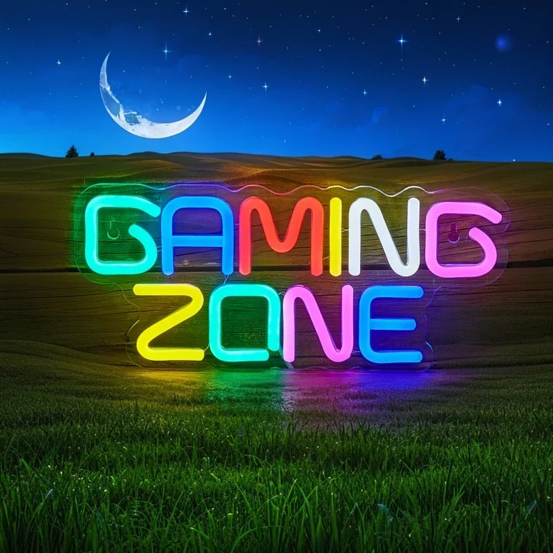 USB Powered "GAMING ZONE" Back Led Neon Light Sign for Party Game Room Man Cave Bar Decorative Gifts with Vibrant Visual Effect