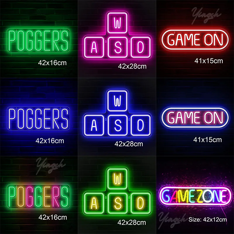 Game On Neon Sign LED Letter Gaming Keyboard Neon Decoration Lamp Dimmerable USB Plug for Game Room Bar Pubs Party Gift