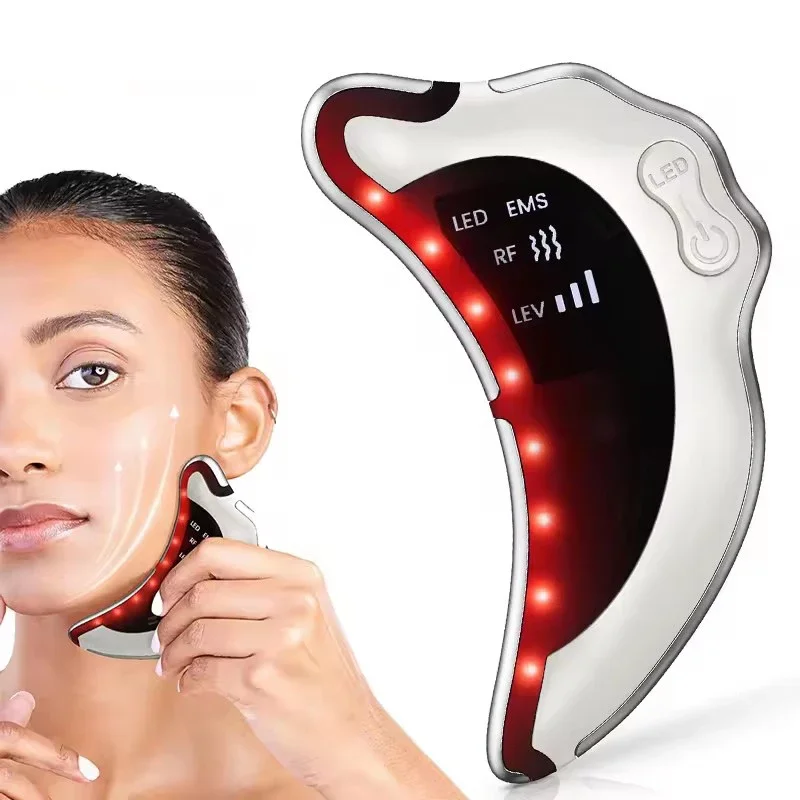 Electric Radio Frequency Apparatus Color Light Gua Sha Tools EMS Facial Lifting Vibration Massage Apparatus Neck Beauty Apparat