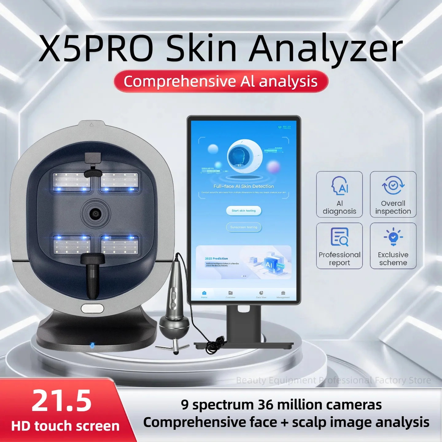 15.6/21.5 Inch 3D Facial Skin Analyzer AI 8 Light Spectrum Hair  Skin Care Scanner for Business Beauty Salon Machine.