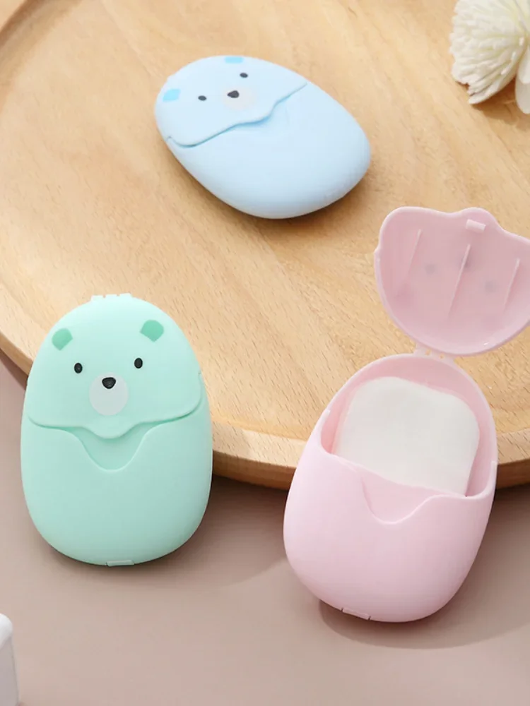 50Pcs Portable Disposable Cleaning Soap Paper New Cartoon Bear Travel Cute Soap Sheets Jabon  Savon Soap Tablets