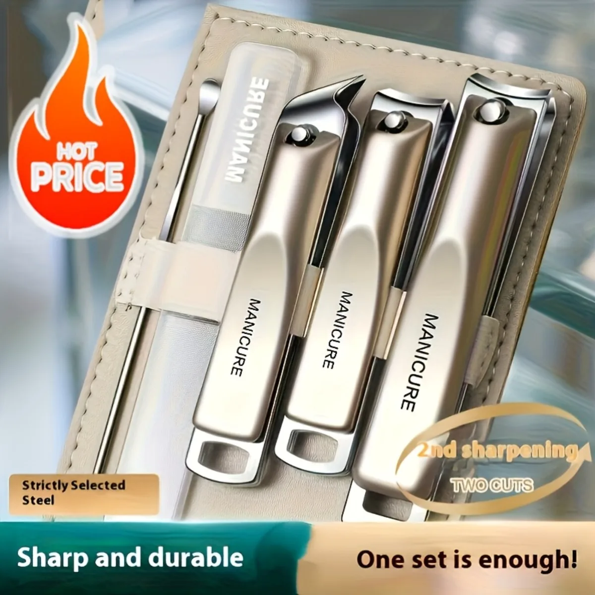 Professional Nail Clipper Kit 5PCS, Stainless Steel Manicure Set with Leather Storage Case