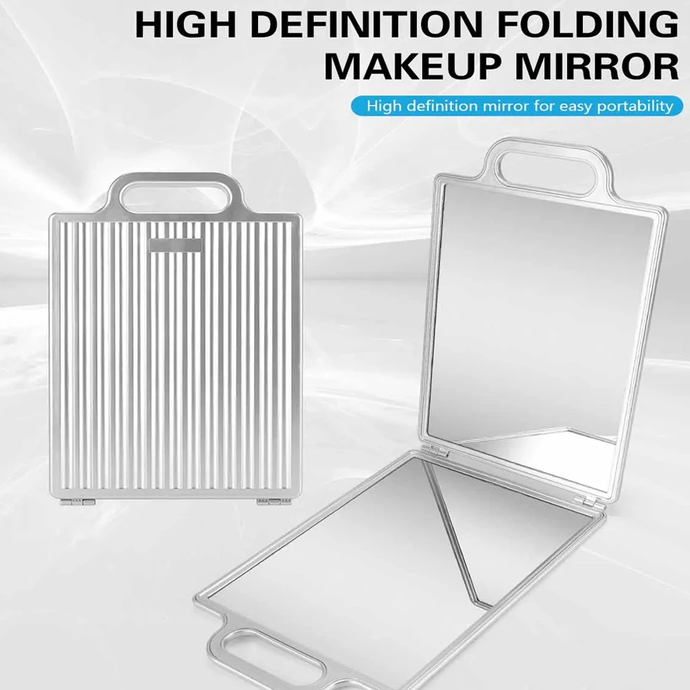 Professional Double-Sided Foldable Barbershop Hand Mirror for Makeup Vanity Home Styling Tool Portable Handheld Salon Mirror