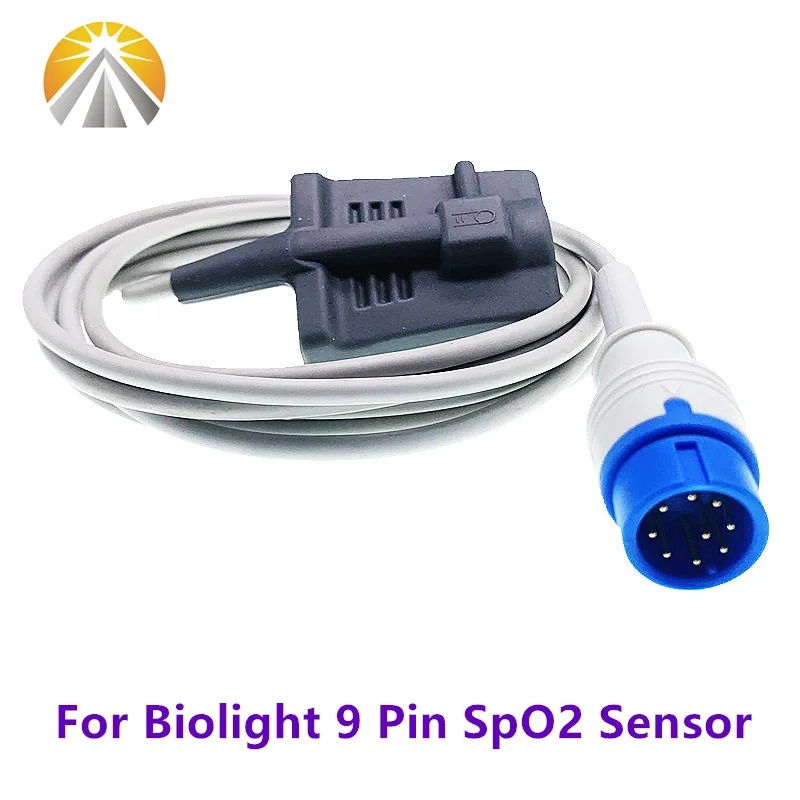 For Biolight SpO2 Sensor Blue Round 9 Pin Reusable Adult Child Neonate Pulse Digital PD Output Patient Monitor A6 Q5 Q7 A8 A9