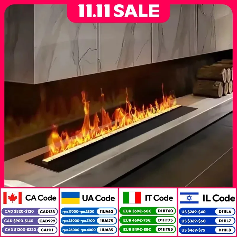 Smart Home 3D Fireplace Water Steam Humidifier LED Decorative Flame TV Wall Sound Of Firewood Cracking Vapour Electric Fireplace
