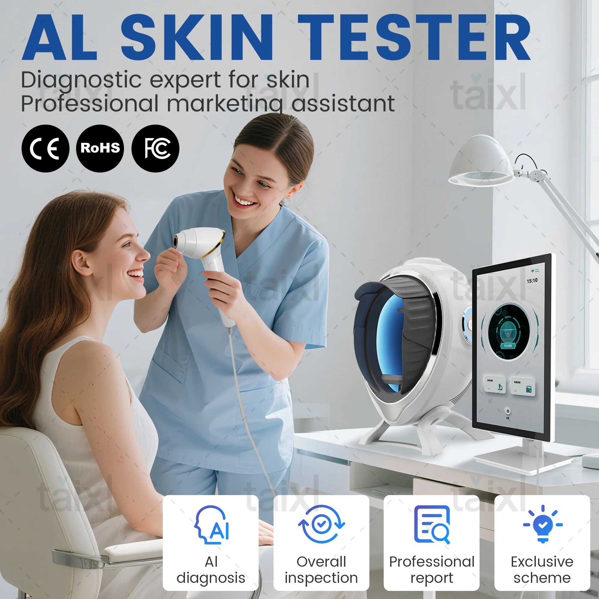 3D Skin Scanner Care Facial Analyzer Monitor Machine Magic Mirror Portable Testing English Detector Face Camera Test Analysis