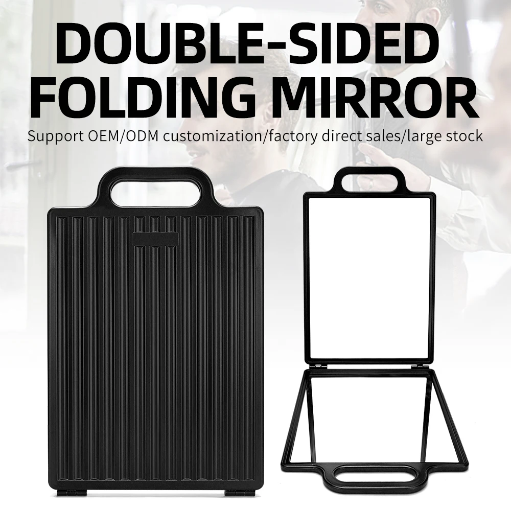 Professional Double-Sided Foldable Barbershop Hand Mirror for Makeup Vanity Home Styling Tool Portable Handheld Salon Mirror