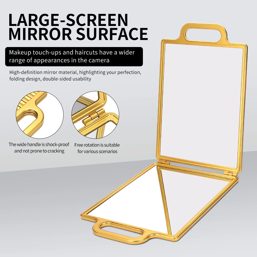 Professional Double-Sided Foldable Salon Mirror Portable Handheld Barbershop Hand Mirror for Makeup Vanity Home Styling Tool