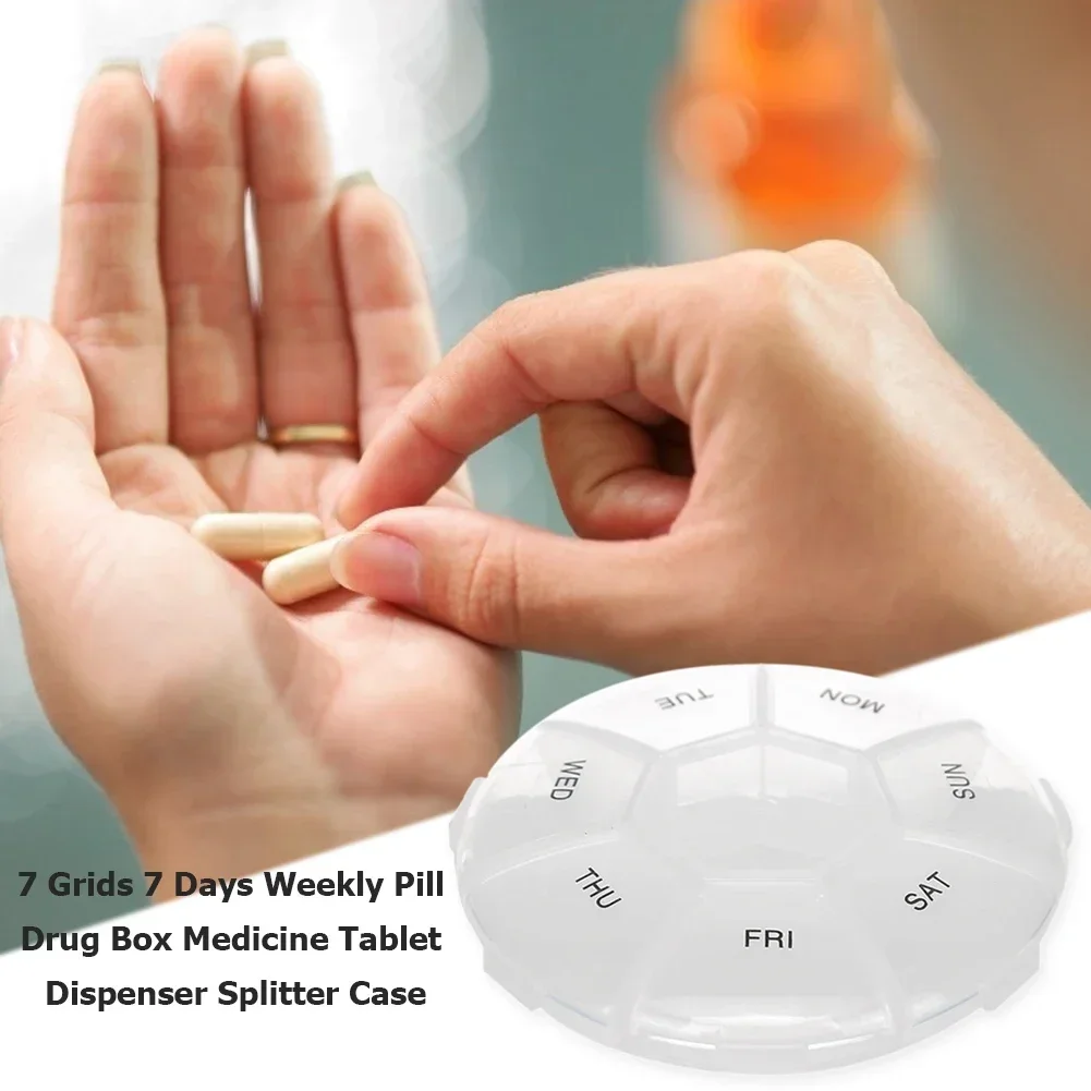7 Days Weekly Sort Tablet Holder Portable Pillbox Separate Container Round Plastic Transparent Health Care for Home Travel