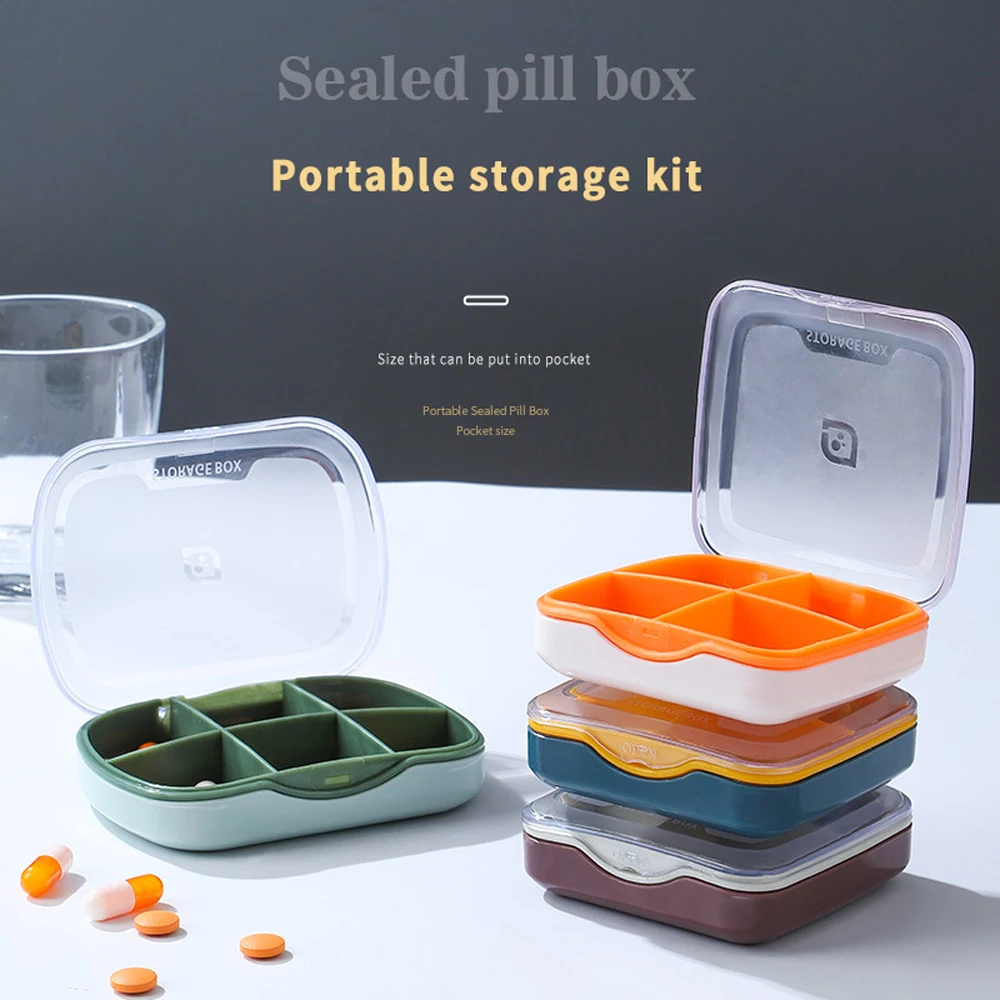 Portable 4-6Grids Square Pill Box Tablet ABS Pillbox Dispenser Container Medicine Boxes for Traveling Carry-on Storage Case