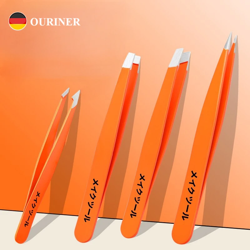New Classic Color 4-piece Set Tweezers Beauty Tools Tight Clamp Hair Removal Clip Trim Eyebrows Fine Hair Portable Tweezers