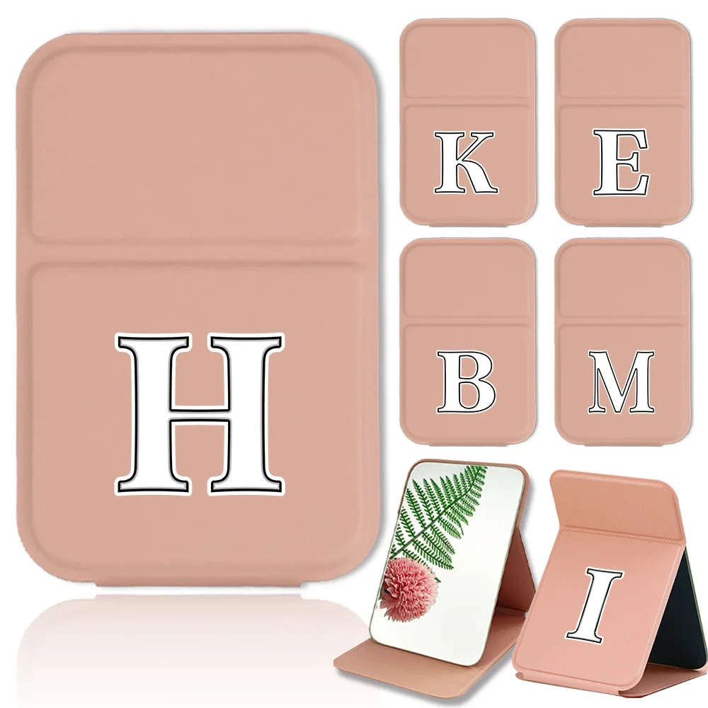 Women's Compact Folding Mirror PU Portable Dormitory Tabletop and Office Use Makeup Adjustable Mirror Black White Letter Pattern