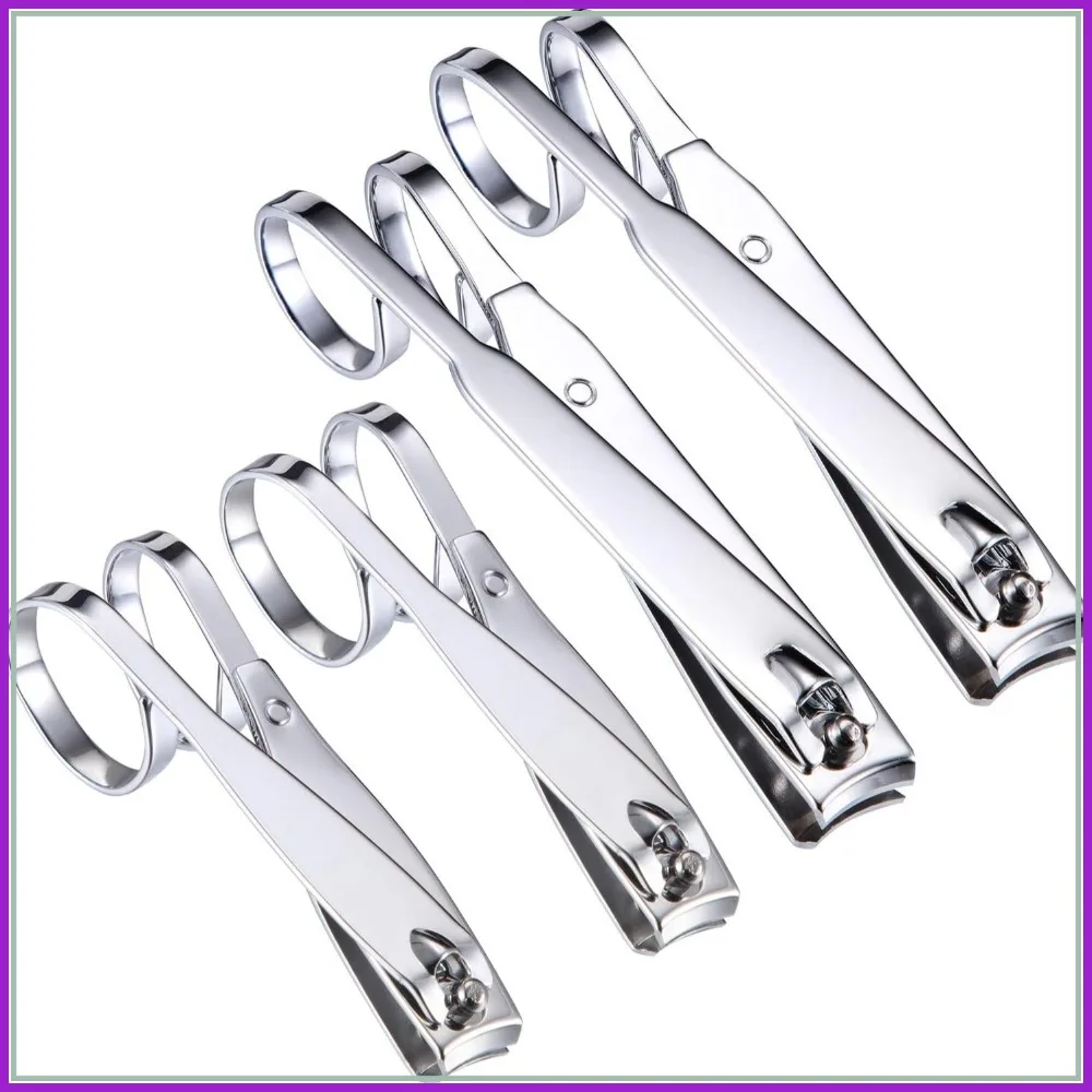 4 Pack EZ Grip Nail Clipper Set Stainless Steel Fingernail Toenail Trimmer Long Handle Travel Nail Kit for Men Women