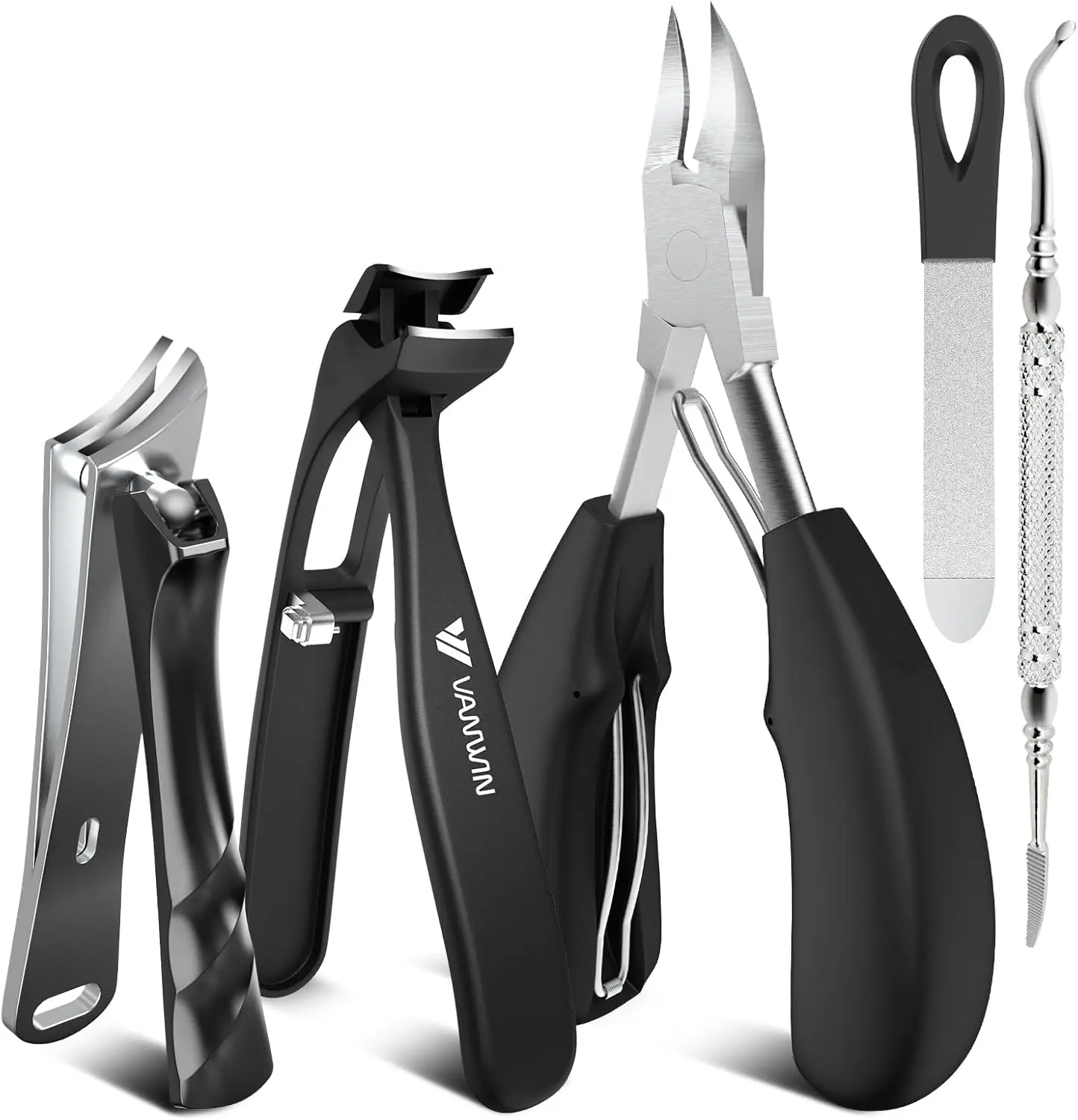 Heavy Duty Toenail Clippers for Thick Nails, Seniors, Wide Jaw & Angled Head Set with Nail Catcher