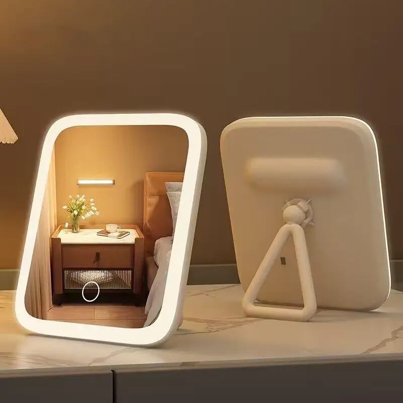 LED Makeup Mirror 3-Color Light 360° Rotatable Touch Control USB Powered Tabletop Vanity Mirror for Bedroom Bathroom Travel