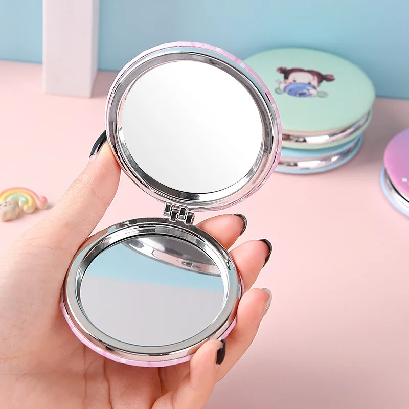 New Mini 2-Face Makeup Mirror Girls Cute Cartoon Print Mirrors Women Pocket Foldable Portable Mirror for Travel Birthday Gift
