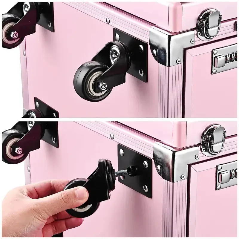 Rolling Manicure Table Foldable Nail Table Makeup Train Case Trolley Travel Storage Organizer with 4 Drawers Mirror & Speaker