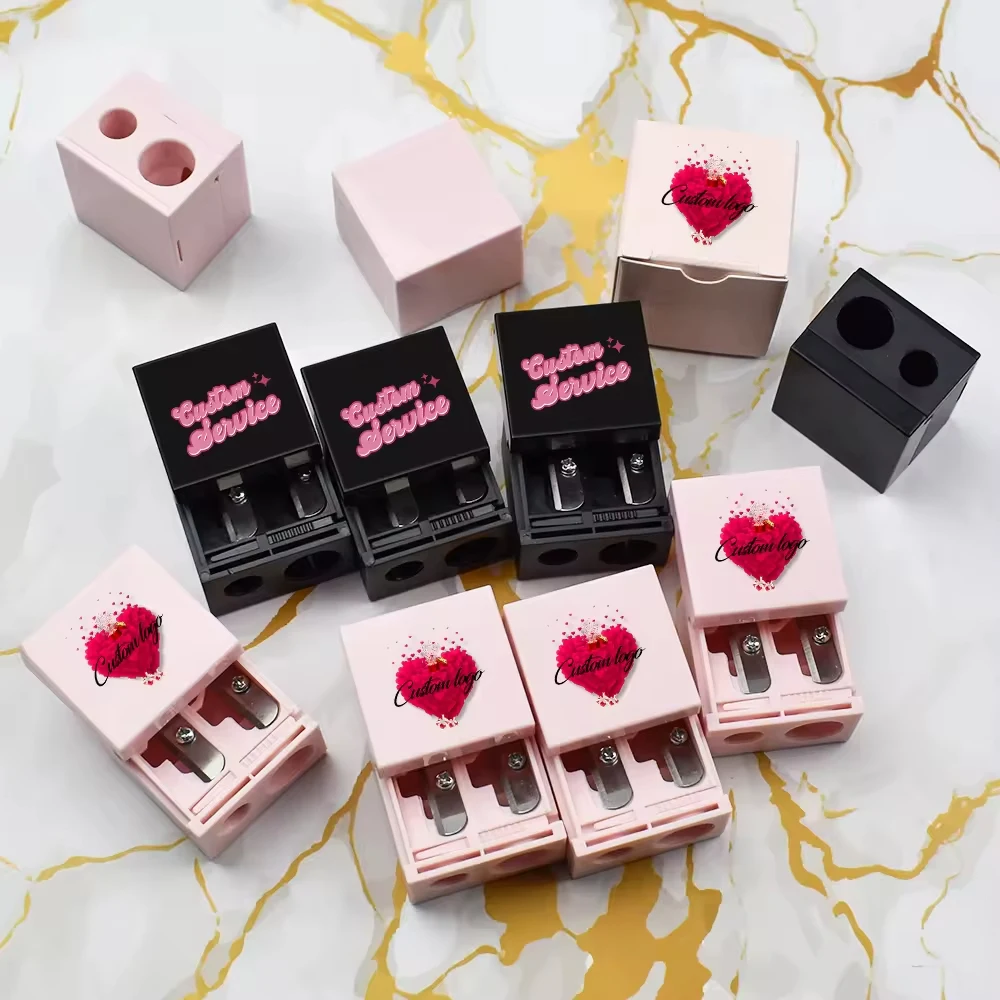 50pcs Custom logo Wholesale Plastic Two-hole Eyebrow Pencil Makeup Sharpener Personalized Cosmetic Lipliner Pencil Sharpener