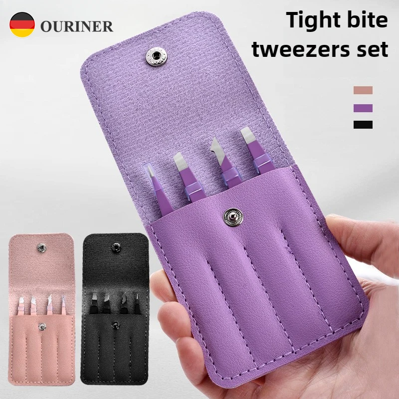 High precision Eyebrow Tweezer 4Pcs Hair Beauty Fine Hairs Puller Stainless Steel Slanted Eye Brow Clips Removal Makeup Tools