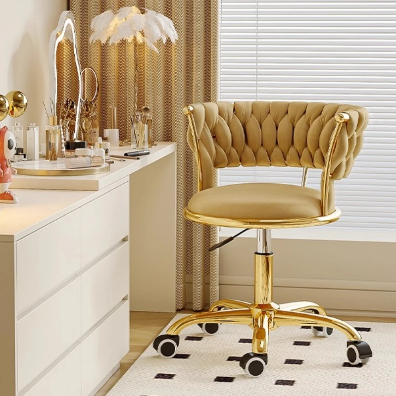 Velvet Accent Swivel Stool Adjustable Height Mobile Makeup Chair Gliding Vanity Stool for Nail Salon Nordic Style Office Chairs