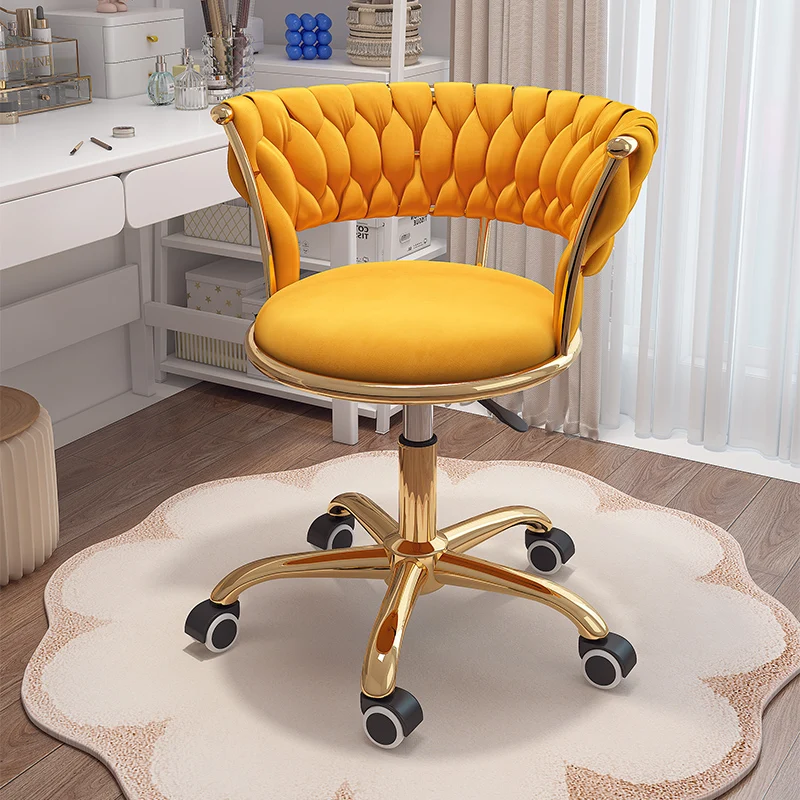 Velvet Accent Swivel Stool Adjustable Height Mobile Makeup Chair Gliding Vanity Stool for Nail Salon Nordic Style Office Chairs
