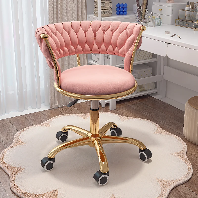 Velvet Accent Swivel Stool Adjustable Height Mobile Makeup Chair Gliding Vanity Stool for Nail Salon Nordic Style Office Chairs