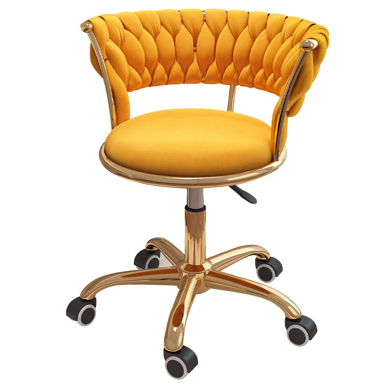Velvet Accent Swivel Stool Adjustable Height Mobile Makeup Chair Gliding Vanity Stool for Nail Salon Nordic Style Office Chairs