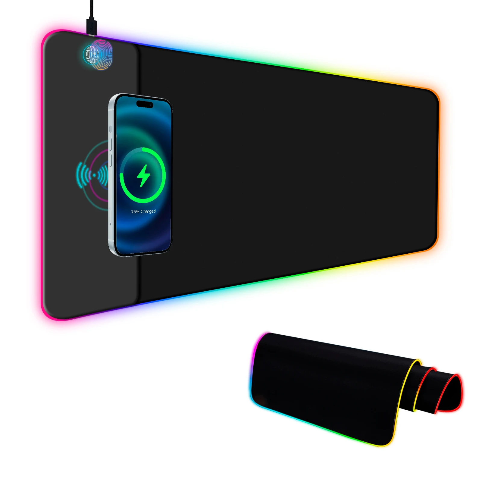 Wireless Charging RGB Gaming Mouse Pad, LED Mouse Pad 800x300x4MM, 14 Light Modes Extra Large Mousepad Non-Slip Rubber Base RGB
