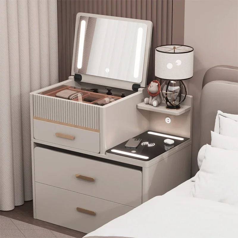 Makeup Vanity Multifunctional With Lamp Stool Bluetooth Nightstands Dresser Bedside Table Integrated Combination Dressing Table