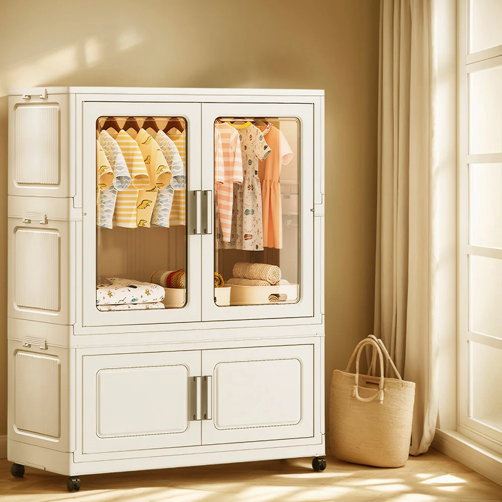 Mobile Wardrobe Clothes Organizer Large Capacity Multi-Function for Home Storage Foldable Storage Cabinet