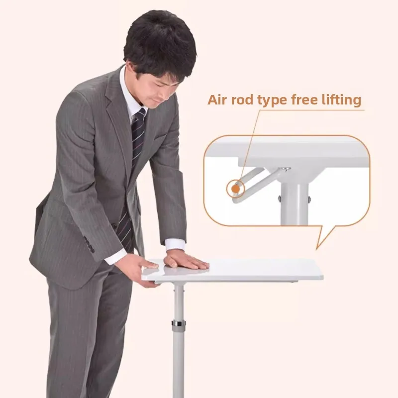 Japanese Style Computer Desk with Brake Wheels, Adjustable Bedside Table, Keyboard and Mouse Holder, Home Sofa Side Stand