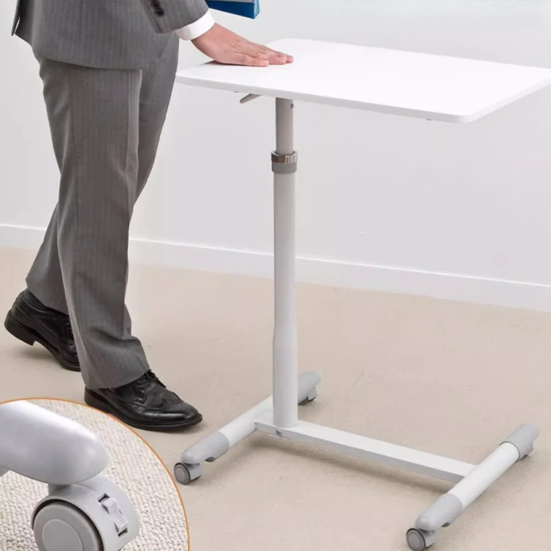 Japanese Style Computer Desk with Brake Wheels, Adjustable Bedside Table, Keyboard and Mouse Holder, Home Sofa Side Stand