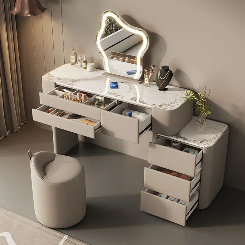 Corner Vanity Makeup Table With Mirror Lights Storage Cabinet And Matching Stool Makeup Vanity With USB Muebles Para Dormitorio