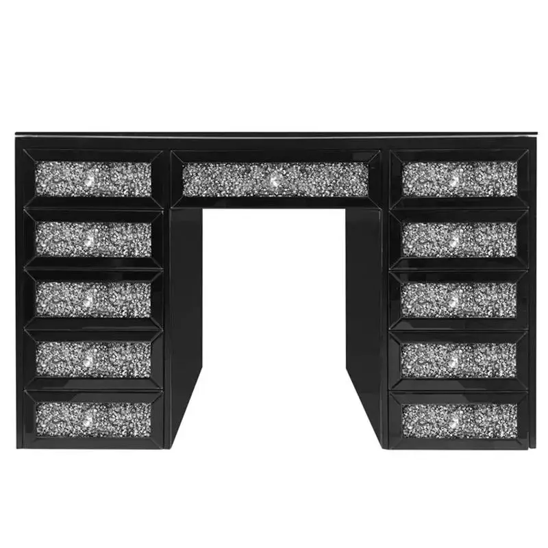 @#Premium Black LED Vanity Dressing Table with USB Port Makeup Mirror 11 Drawers Ideal for Bedroom Home Hotel Furniture