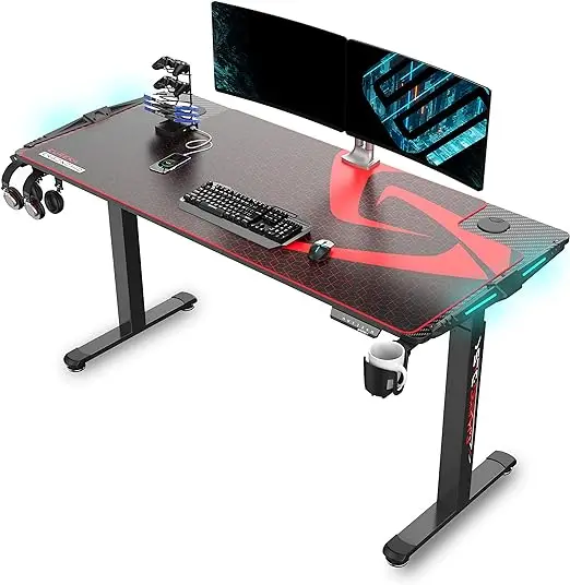 Gaming Desk Decor Height Adjustable Gaming Computer Desk Gamer Table With Rgb Led Lights for Home Office