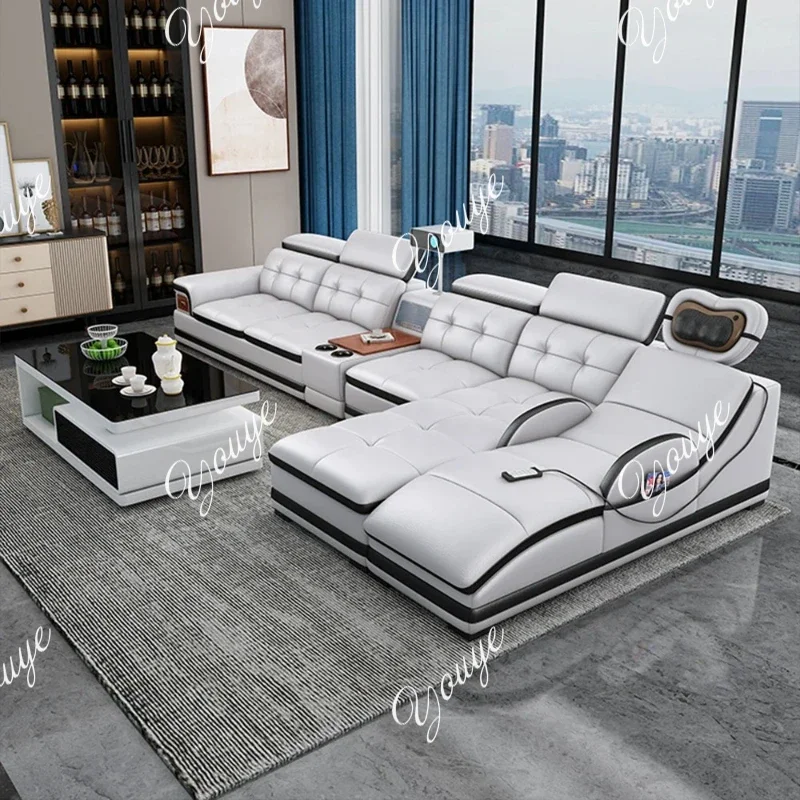 XM Bluetooth Speaker And Massage Italian Leather Sofa Set With USB, Cup Holder, Adjustable Headrests, Projector Living Room Couc