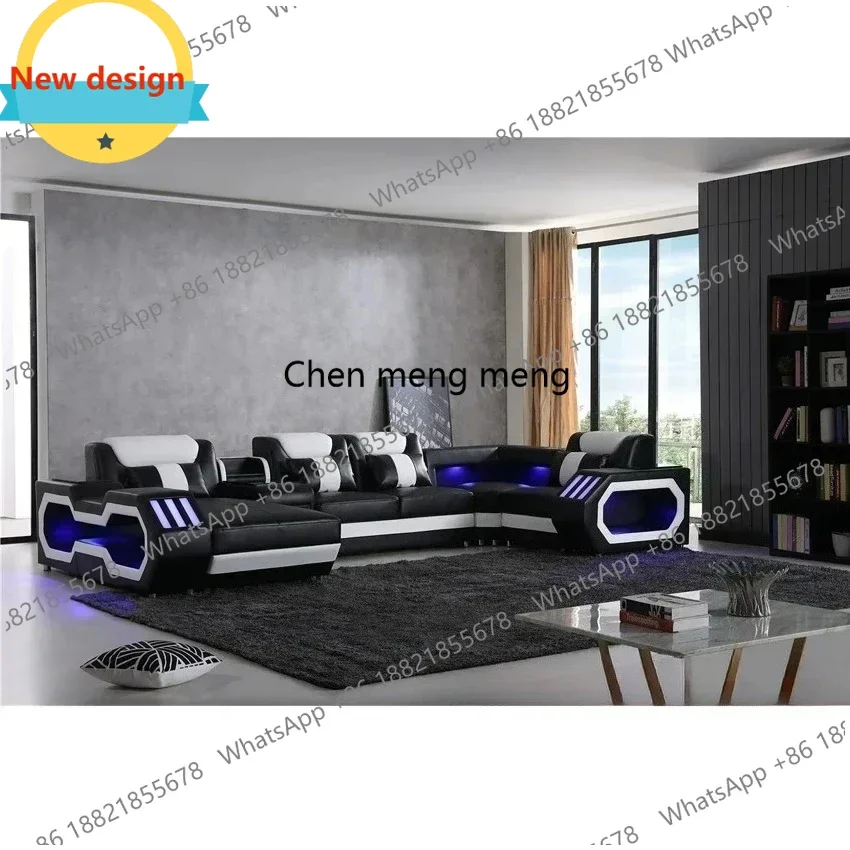 C139 LED Lighted Sofa Set with Recliner, Speaker & USB Ports | Genuine Leather Sectional Couch with Console & Adjustable Headres