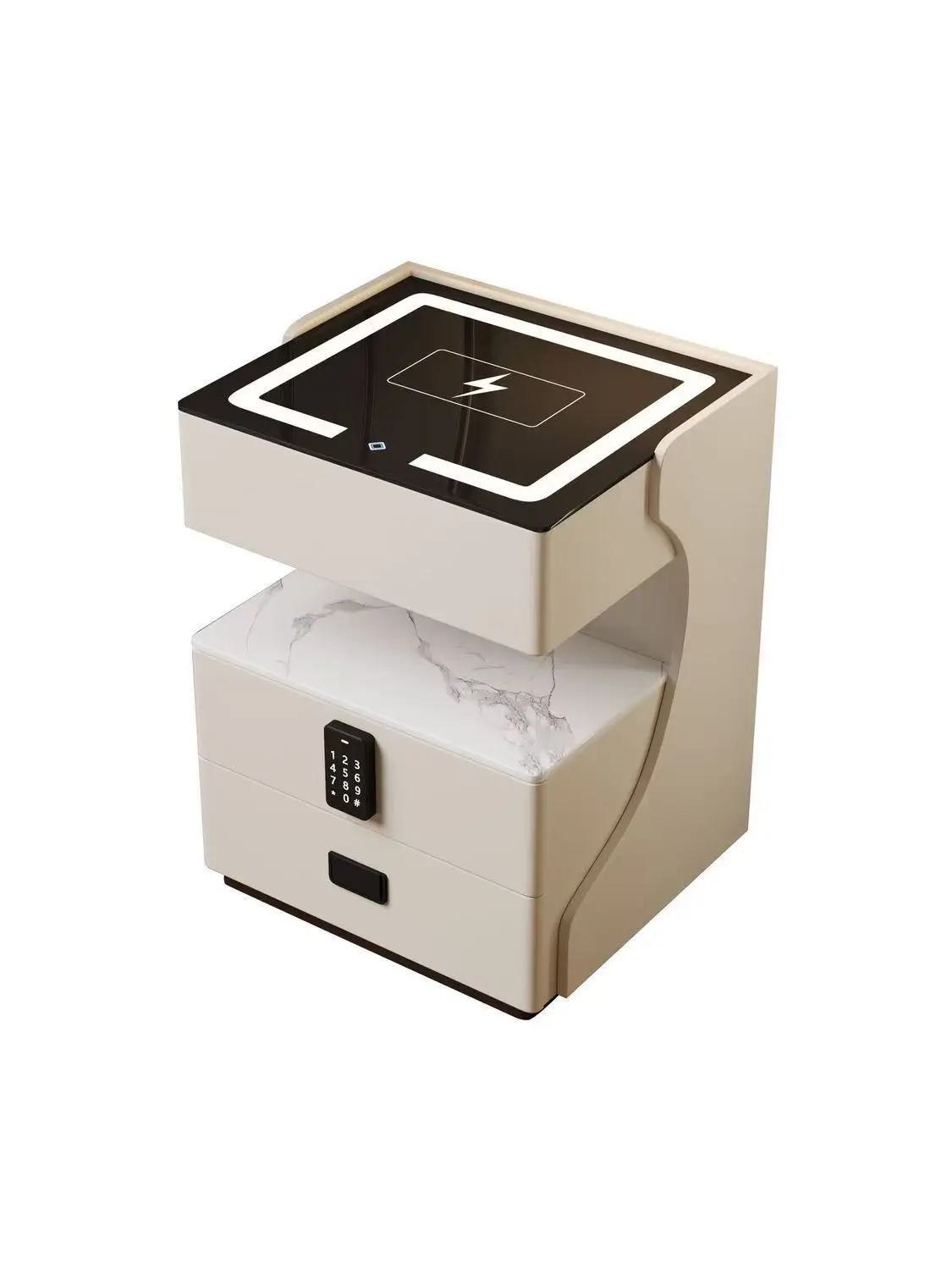 Adjustable Drawers Speaker Solid Wood Metal Home Apartment HotelLuxury Smart Nightstand Bedroom Furniture Set Wireless Charging