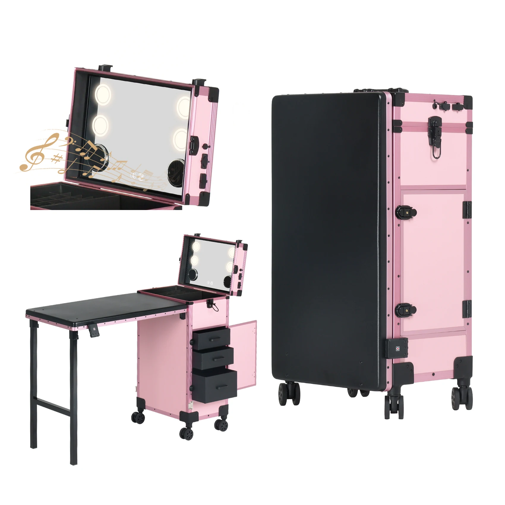 Portable LED Nail Table with Bluetooth & Storage Foldable White Manicure Station for Salon&Home Use 3 Adjustable Lights