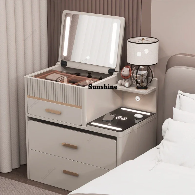 Makeup Vanity Multifunctional With Lamp Stool Bluetooth Nightstands Dresser Bedside Table Integrated Combination Dressing Table