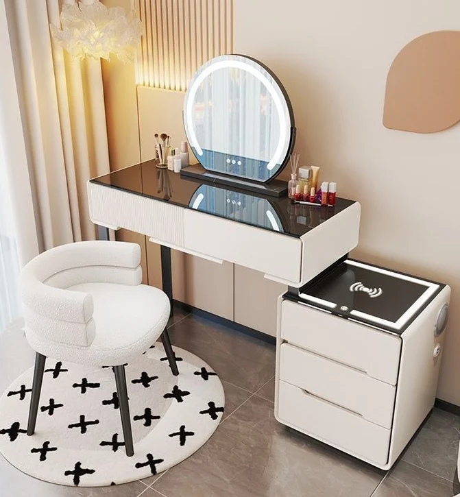 !@Factory Sales Modern Dresser Lighted Mirror Bluetooth Speaker Wireless Charging MDF Makeup Vanity for Bedroom Hotel Home Beaut
