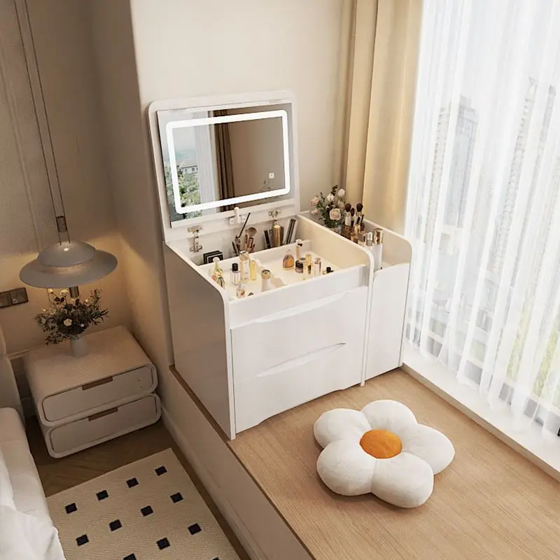 Space-Saving Design for Small Bedrooms | Multifunctional Vanity Table Foldable & Flip-Top White Makeup Desk with Mirror