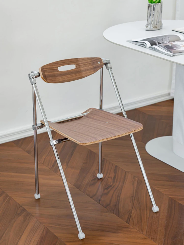 Nordic Foldable Dining Chairs,Metal Wood Home Living Room Table and Chair,Furniture Bedroom Backrest Makeup Stool Customized