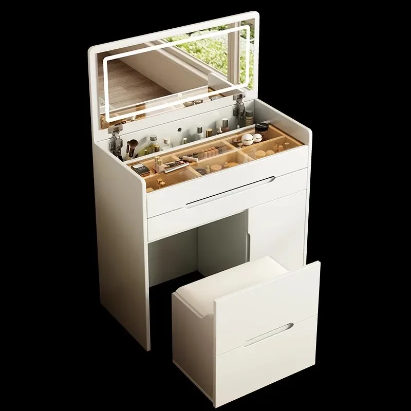New Design Cream Style Foldable Dresser Bedroom Mini Flip Bedside Locker Dresser Makeup Set