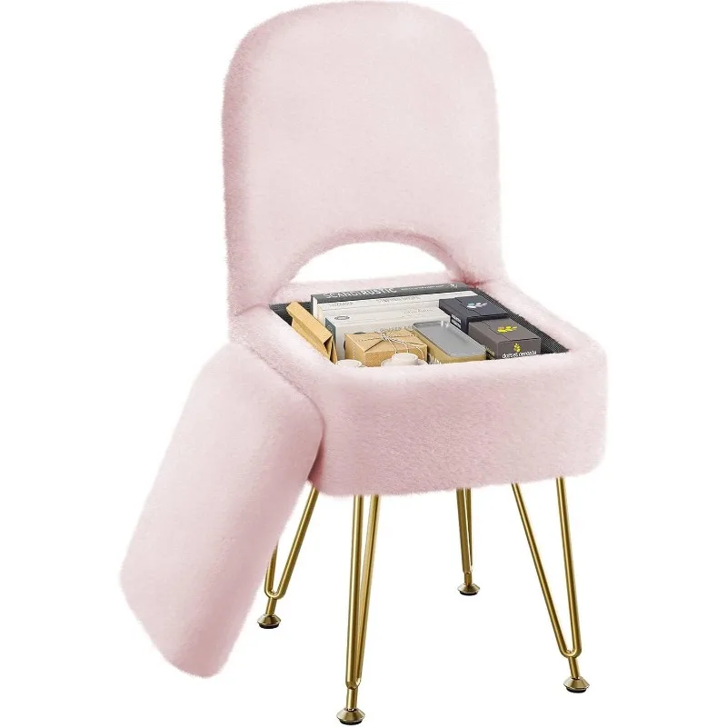 Foldable square stool, simple casual dressing stool for home bedroom, light luxury with storage makeup stool