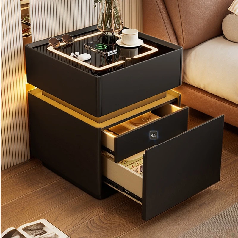 ZCharging Smart Nightstand Fingerprint Lock Bluetooth Speaker Bedside Table Luxury Storage Bedroom Criado Mudo Office FurnitureZ