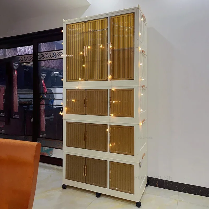 Transparent Folding Wardrobes Home Bedroom Closets Multi-layer Clothes Storage Cabinet Rental Room Simple Plastic Wardrobe Z C